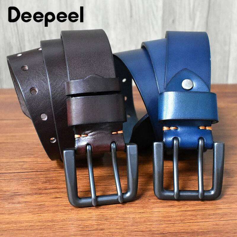 4.3cm*105-125cm Men's Cowskin Belt Genuine Leather Crafts Jeans Belts Double Pin Buckle Luxury Designer Waistband for Men Gift Y260225