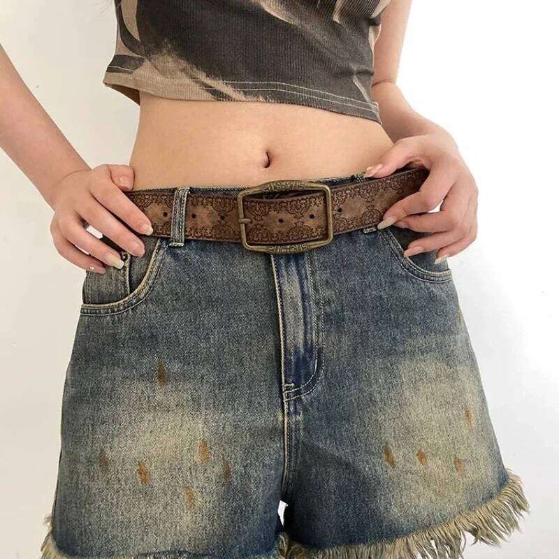 Pattern Print Retro Y2K Belts for Women Luxury Designer Brand Buckle Pin Waist Belt Female Pu Leather Hip Hop Fashion Waistband Y260225