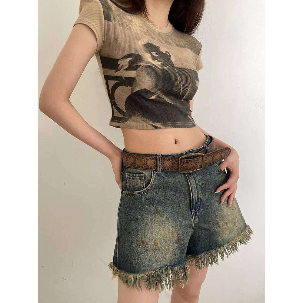 N Retro Y2K WOMEN'S New National Wind with Jeans Belt Senior Sense of Brown Y260225