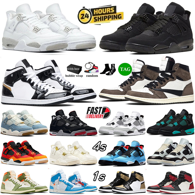 With Box 1s 4s Basketball Shoes Mens Womens Sneakers Fashion Black Gold Mocha Chicago Leather Hyper Royal Grey Red Dark Designer high 1 Trainers Outdoor Big Size 36-47