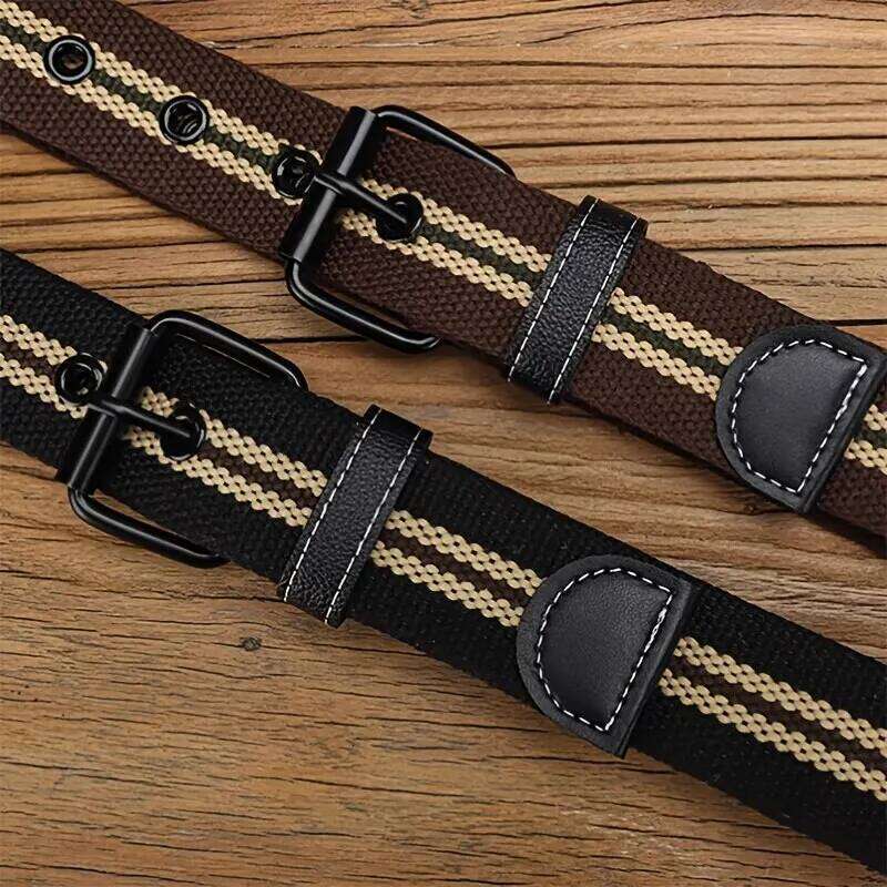 Men's Canvas Casual Retro Women's Outdoor Sports With Jeans Breathable Lightweight Eyelet Belt For Men Women Y260225