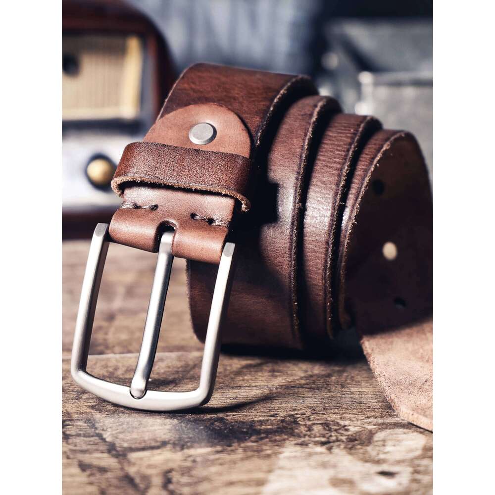 Retro Casual Cowhide Genuine Leather Men's Pin Buckle Belt, StudentBelt, Simple Classic Belt Y260225