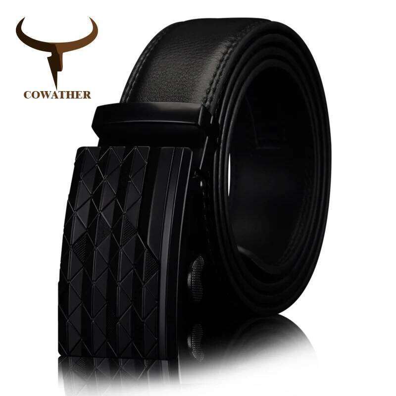COWATHER Men's Automatic Buckle belt with Cow Genuine Leather BLACK BROWN Belts for Men brand Wide 3.5 cm CZ058 Y260225