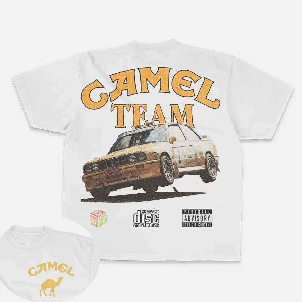 Retro Car Camel Cigarettes T-Shirt Vintage Cotton Tops Tees Short Sleeve Casual Streetwear Men Women Loose Harajuku Clothing C260225