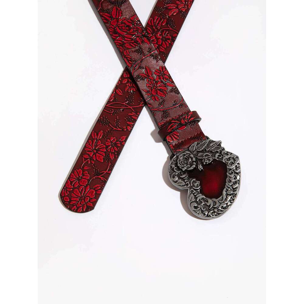 Women's casual y2k multi-color heart-shaped carved buckle flower embossed dress jeans versatile decorative belt suitable Y260225
