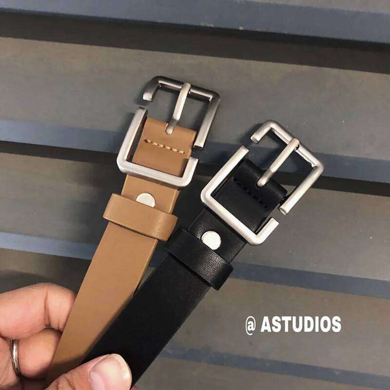 Fashion Teenagers Jeans Chic Geometric Pin Buckle Black Girdle Strap Korean Vintage Waistband For Men Women PU Leather Belt Y260225