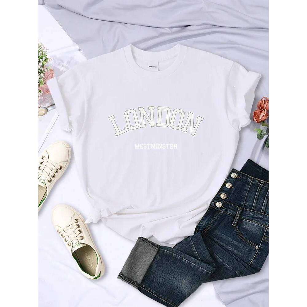 London Westminster Street Letter Tshirt Women Summer Breathable Crop Top Casual Sport Tee Clothes Sweat Cool Soft T-Shirt Female H260225