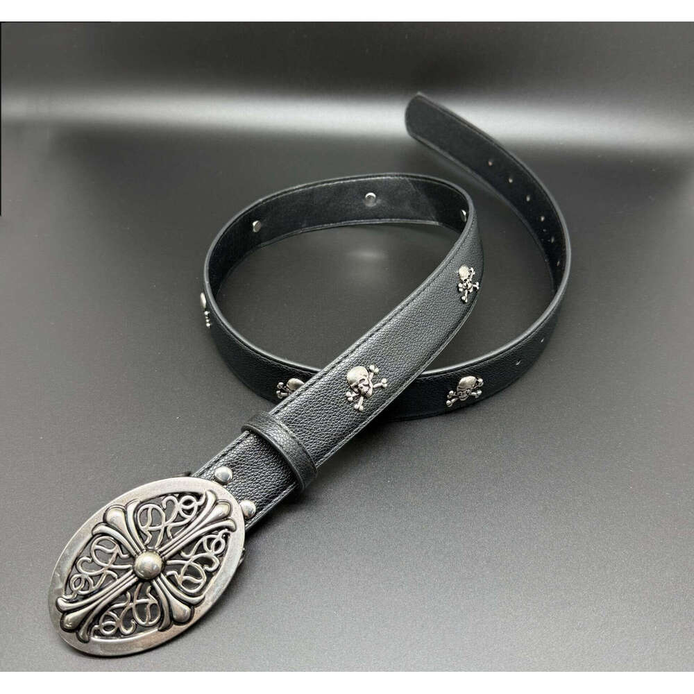 Metal Skull Cross Rivet Genuine Leather Cowboy Belt Genuine Leather Cowskin Men Belt Punk Rivet Jeans Belts For Men Ceinture
