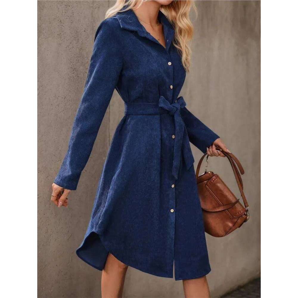 Autumn Winter Corduroy Shirts Women Casual Irregular Fashion Long Sleeve Ladies Dresses Korean Style Woman Midi Dress XJ260225
