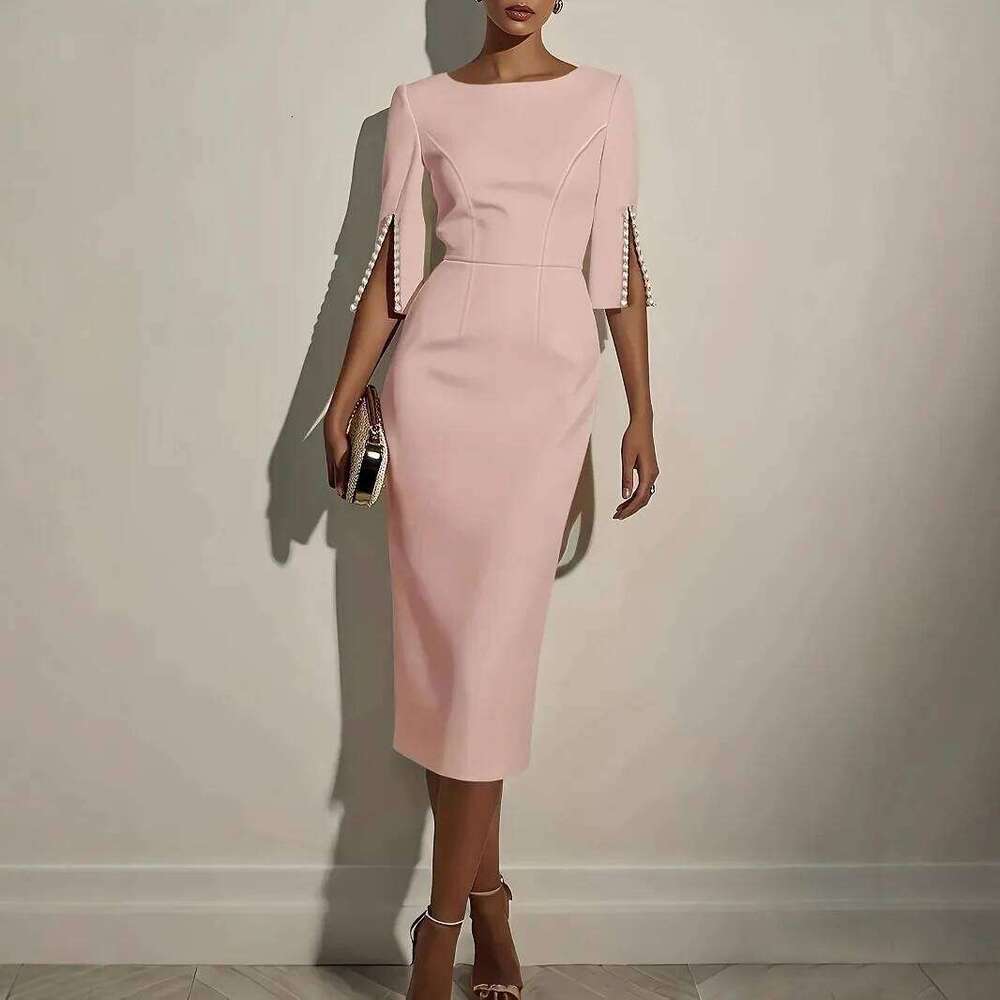 2025 for Women Fashion Comfortable Office Solid Color Commuter Bead Slim and Elegant Evening Party Dress XJ260225