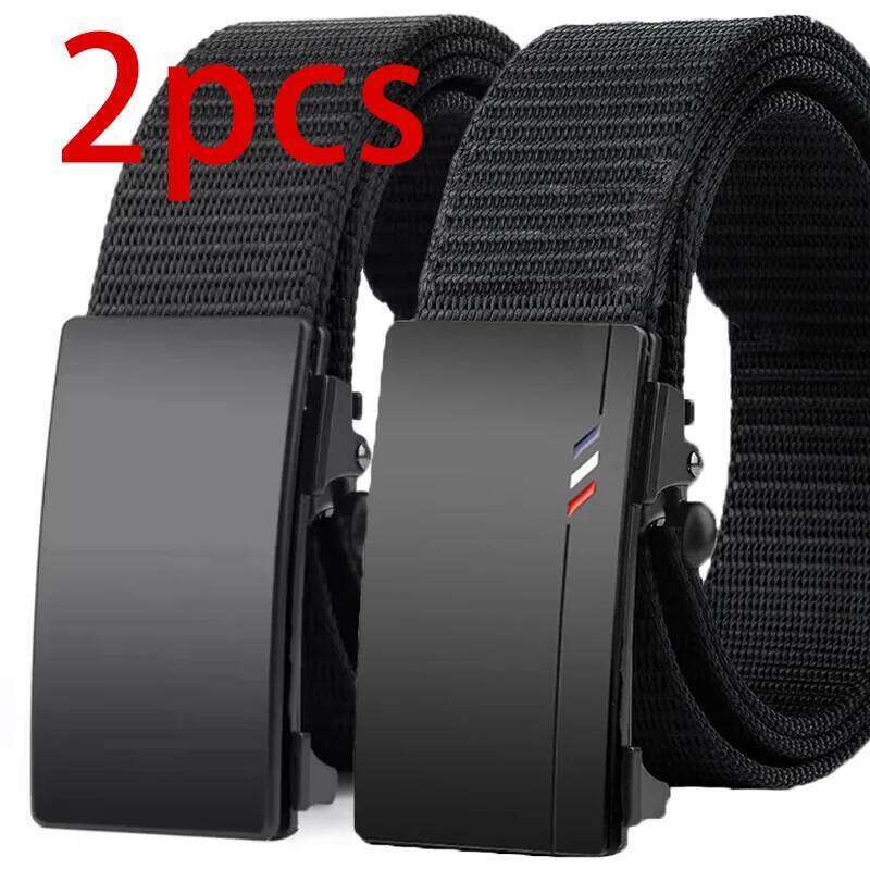 2pcs Men's Outdoor Leisure Sports Toothless Quick Release Automatic Buckle Quality Black Belt Y260225