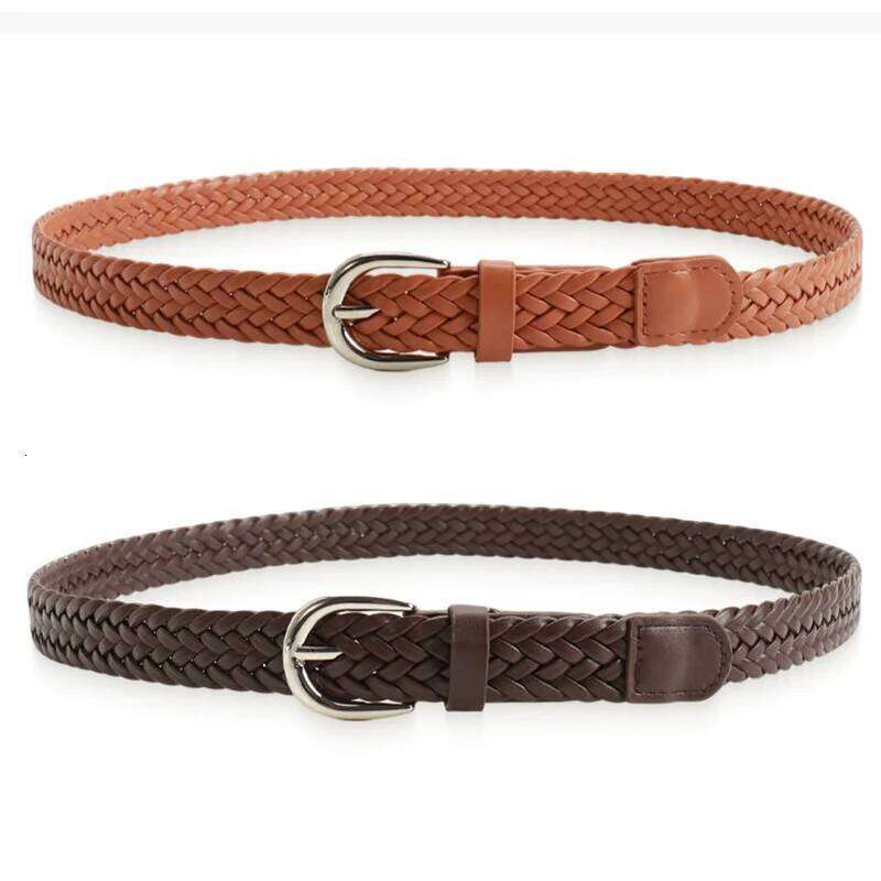 Brown Pu Braided Women's Belt Simple Design Dress Jeans Decoration Accessories Girdle Gothic Vintage Pin Buckle Black Waistband Y260225