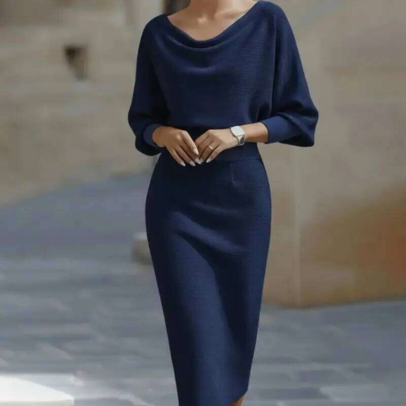 Elegant White Cowl Neck Midi Dress - Long Sleeves Bodycon Fit Perfect for Office Party Wedding XJ260225