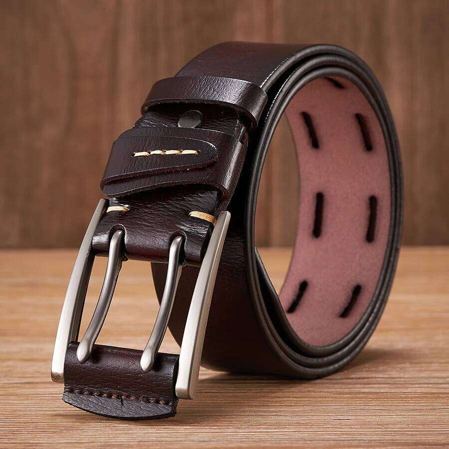 4CM High Quality Genuine Leather Belts for Men Brand Strap Male Double Pin Buckle Fancy Vintage Cowboy Jeans Belt Cintos Y260225