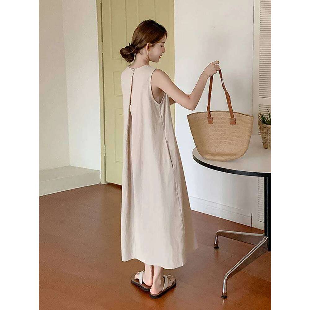 NYFS 2025 Summer New Korea Woman Vestidos Robe Elbise Loose Plus Size Solid Sleeveless Backless Long Dress L-4XL XJ260225
