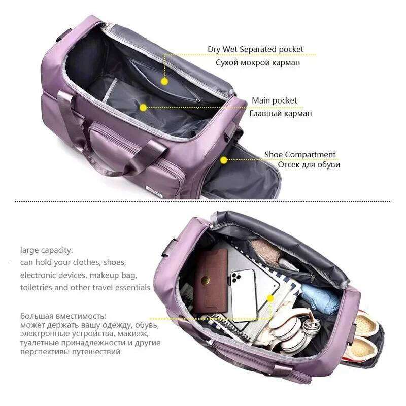 Travel Large Capacity Weekender Carry On Duffle with Shoe Compartment Sports Fitness Bags for Women Shoulder Bag Y260225