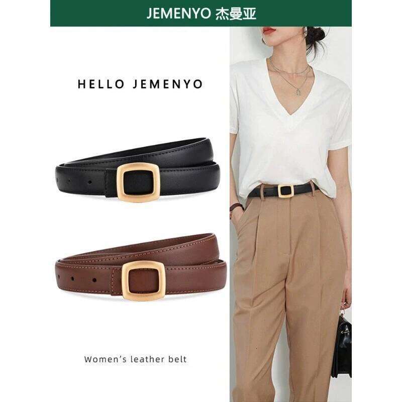 Ladies belt with high-end simple decoration; new trend genuine leather versatile black jeans belt. Y260225