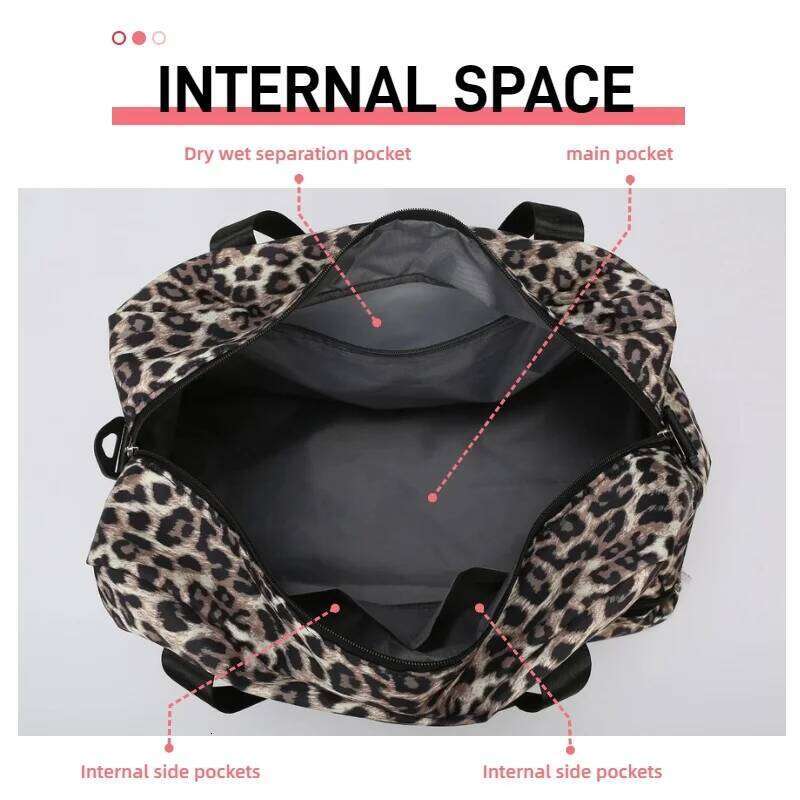 Fashionable Leopard Print Travel Bag, Large Capacity, Independent Shoe Compartment, Suitable for Travel, Fitness, Vacation, Etc Y260225