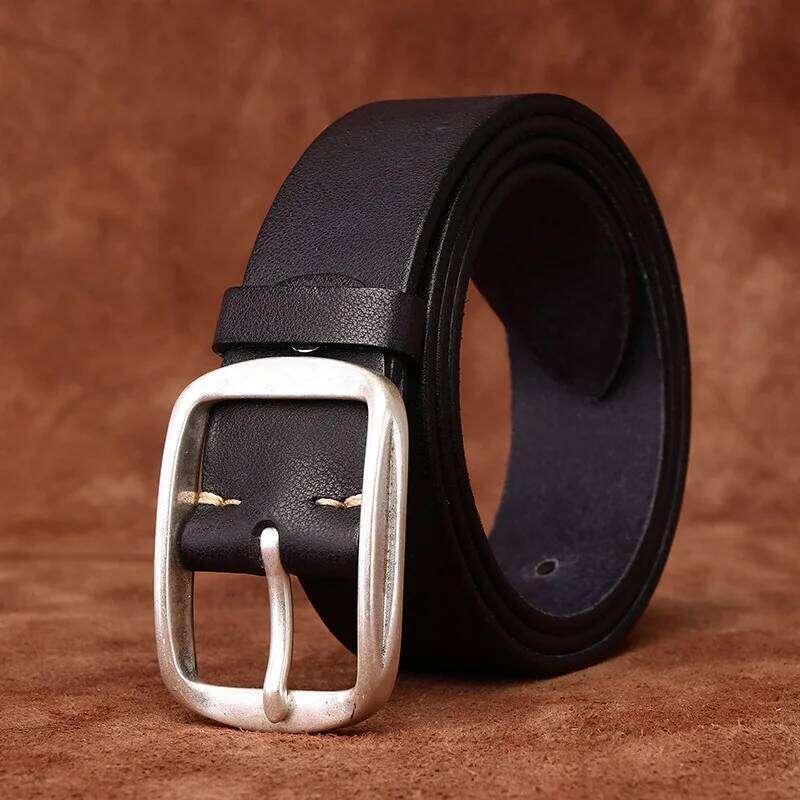 3.8 CM Pure Cowhide Genuine Leather for Men's High Quality Jeans Silver Plated Steel Buckle Belts Cowboy Waistband Male Cintos Y260225