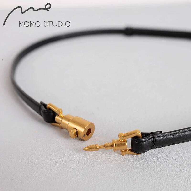 Fashion Bullet shaped buckle thin belt Women Skinny Leather Belt Dress Adjustable with Retro Gold Buckle for Jeans Y260225