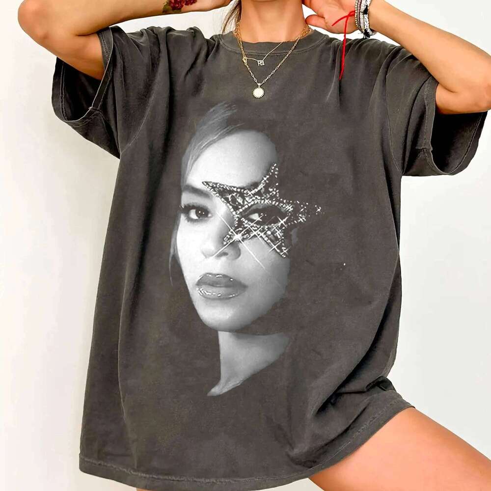 American Singer Tees Beyonce Face Boxy Graphic Print Vintage T-Shirts Hot Oversized Y2K New Streetwear for Men Women C260225 - view 4
