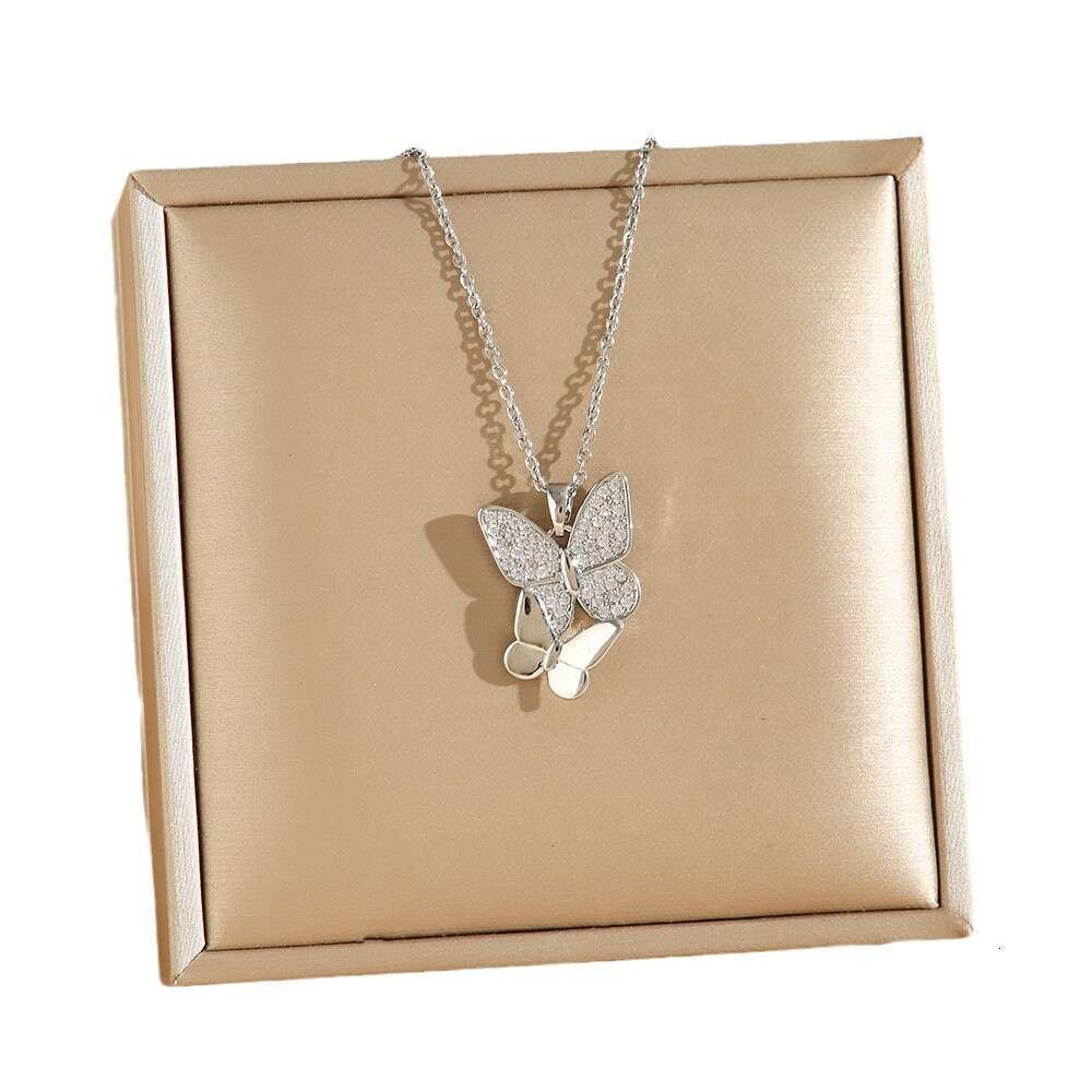 Double Butterfly Necklace For Women Micro-inlaid With Zirco Versatile Clavicle Chain High-end Accessory