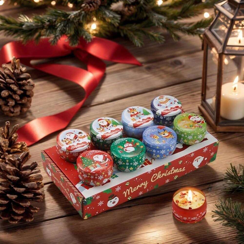 Soy Wax Christmas Scented Gift Set - for Holiday Party Decor with Long-Lasting Fragrances 8pcs Xmas Aromatherapy Candle H260225