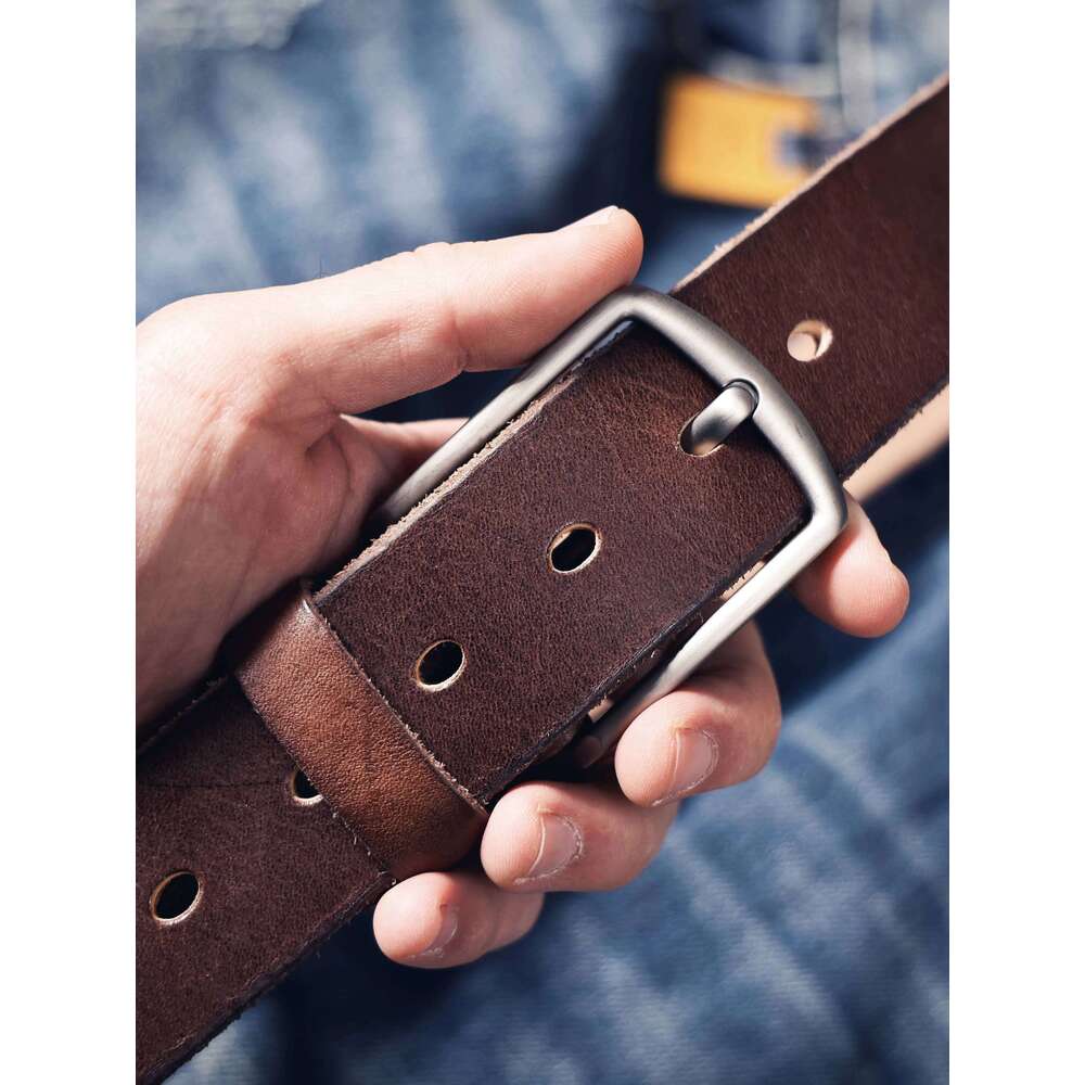 Retro Casual Cowhide Genuine Leather Men's Pin Buckle Belt, StudentBelt, Simple Classic Belt Y260225