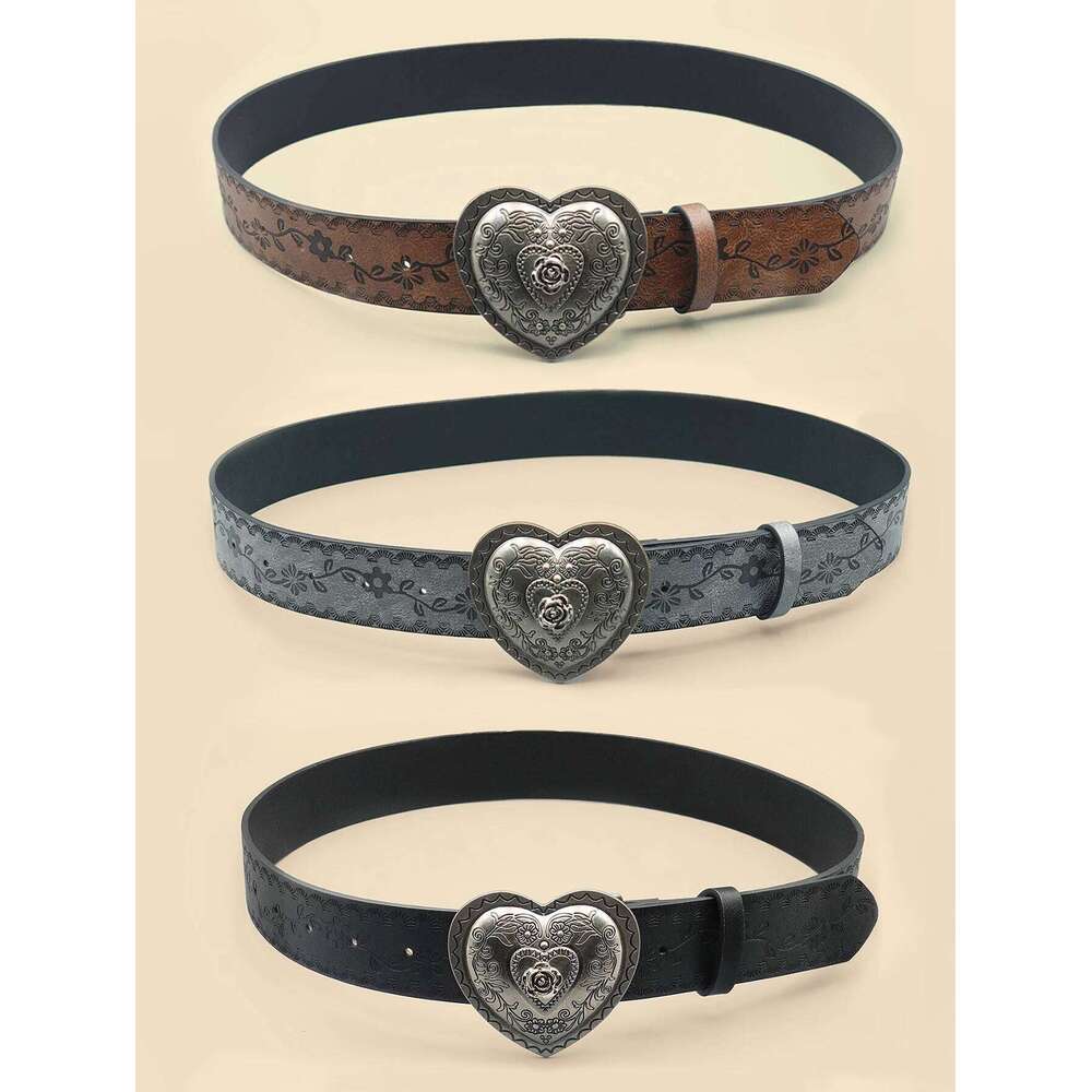 Heart Shaped Casual Retro Embossed Carved Women's Belt, Dress, Jeans, Suit, Shirt Decoration Y260225