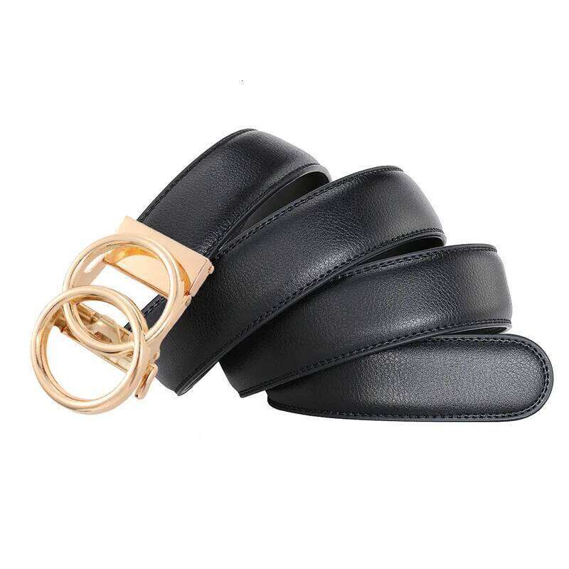 2025 Double Ring Automatic Men's Leather Cowhide Fashionable Simple Gold and Silver Alloy Buckle Belt Y260225