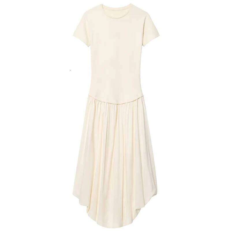 HXAO 2025 Womens Balloon Summer Elegant Evening Party Long Dresses Off White Patchwork Short Sleeve Dress Chic Vestidos XJ260225