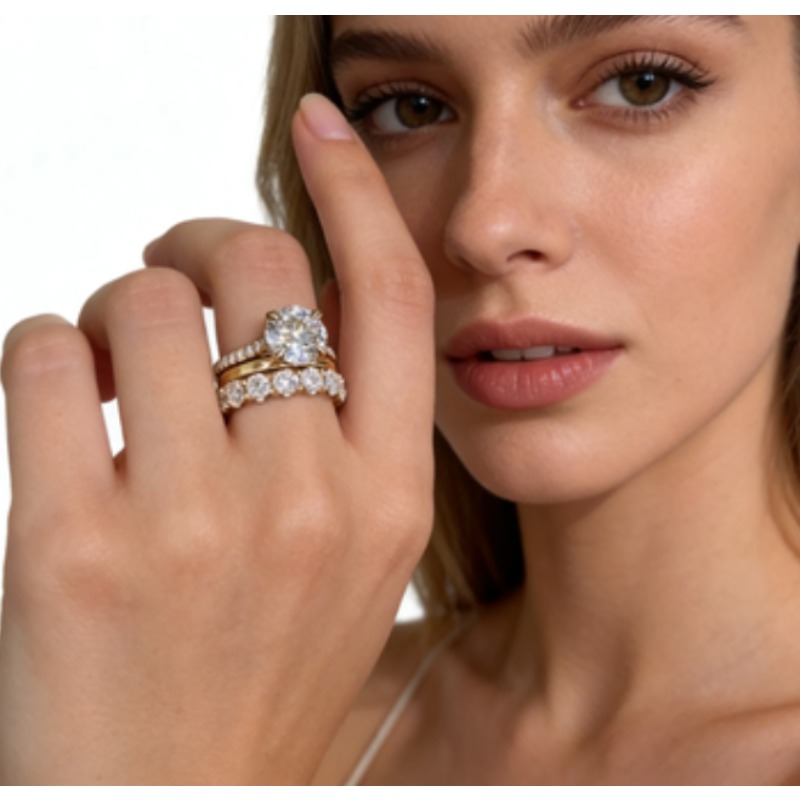 3-piece Ring Set For Women 5-prong Setting Anniversary Celebration Jewelry Elegant Statement Rings Shine Your Beauty