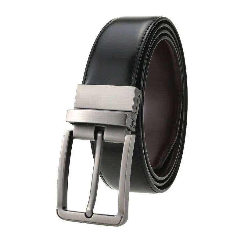 Genuine Leather Double sided belt Men Laser engraving Luxury Strap Male Belt New Fashion Retro pin buckle High Quality Y260225