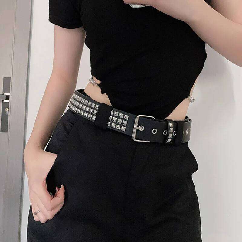 2026 Punk Square Rivet Metal Pyramid Studded Belt for Men Women Rock Style Jeans Waistband Designer Belts Y260225