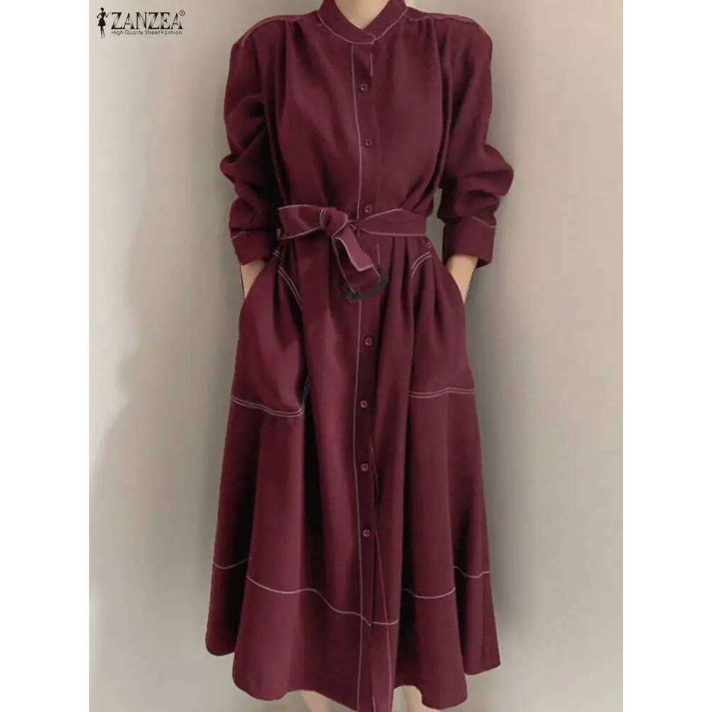 ZANZEA Fashion Shirt Dresses Women Elegant Streetwear Office Lady Midi Vestidos Belted Casual Autumn Long Sleeve Party Robe XJ260225