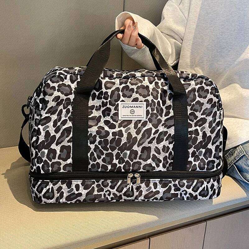 Fashionable Leopard Print Travel Bag, Large Capacity, Independent Shoe Compartment, Suitable for Travel, Fitness, Vacation, Etc Y260225