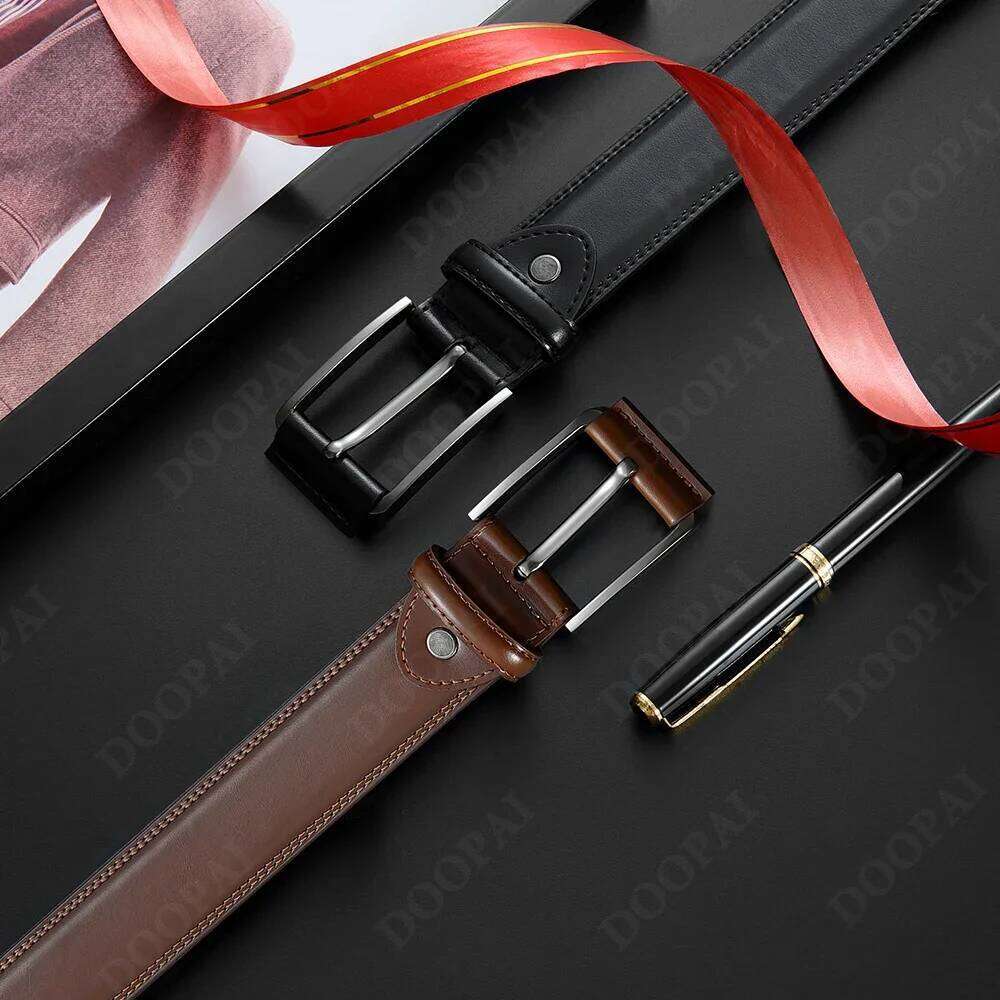 Men High Quality Genuine Leather LONG Large Pin Metal Automatic Buckle Belts Strap Male Y260225