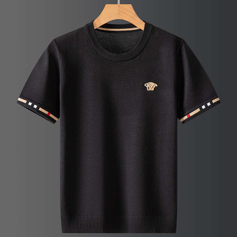 Knitted Half-Sleeve Embroidered Round Neck Slim Fit Casual Base Layer Autumn Winter Short Sleeve Warm Sweater