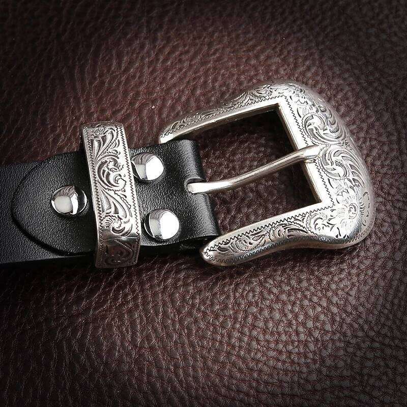 Genuine Leather Men's High Quality Tangcao Three-Piece Silver Plated Belt Buckl Full-Grain Leathere Pin Buckle Belts Y260225