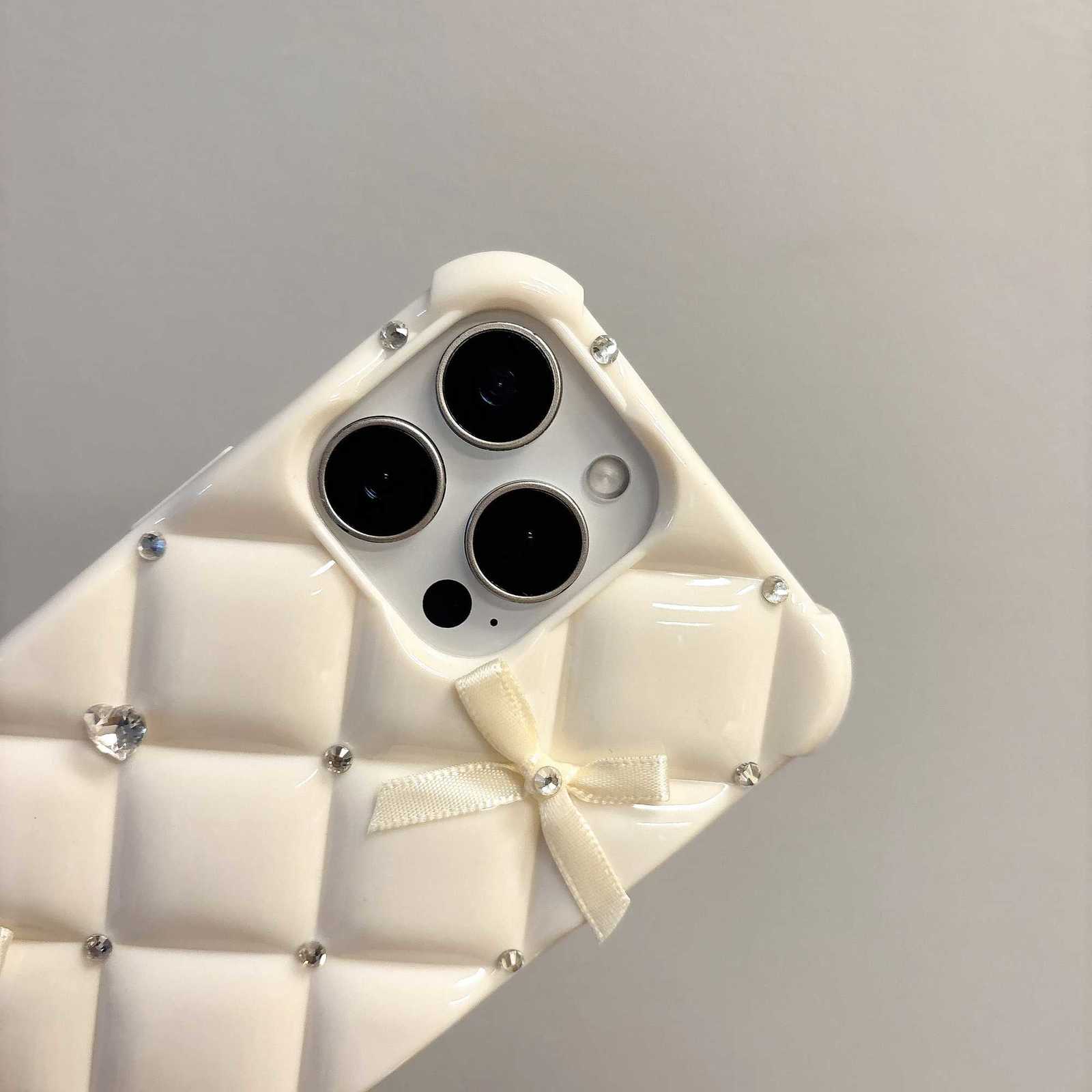 3D Grid Soft TPU Phone Case | Cute Bowknot Bling Diamond Shockproof Cover for iPhone 11-16 SeriesT260225