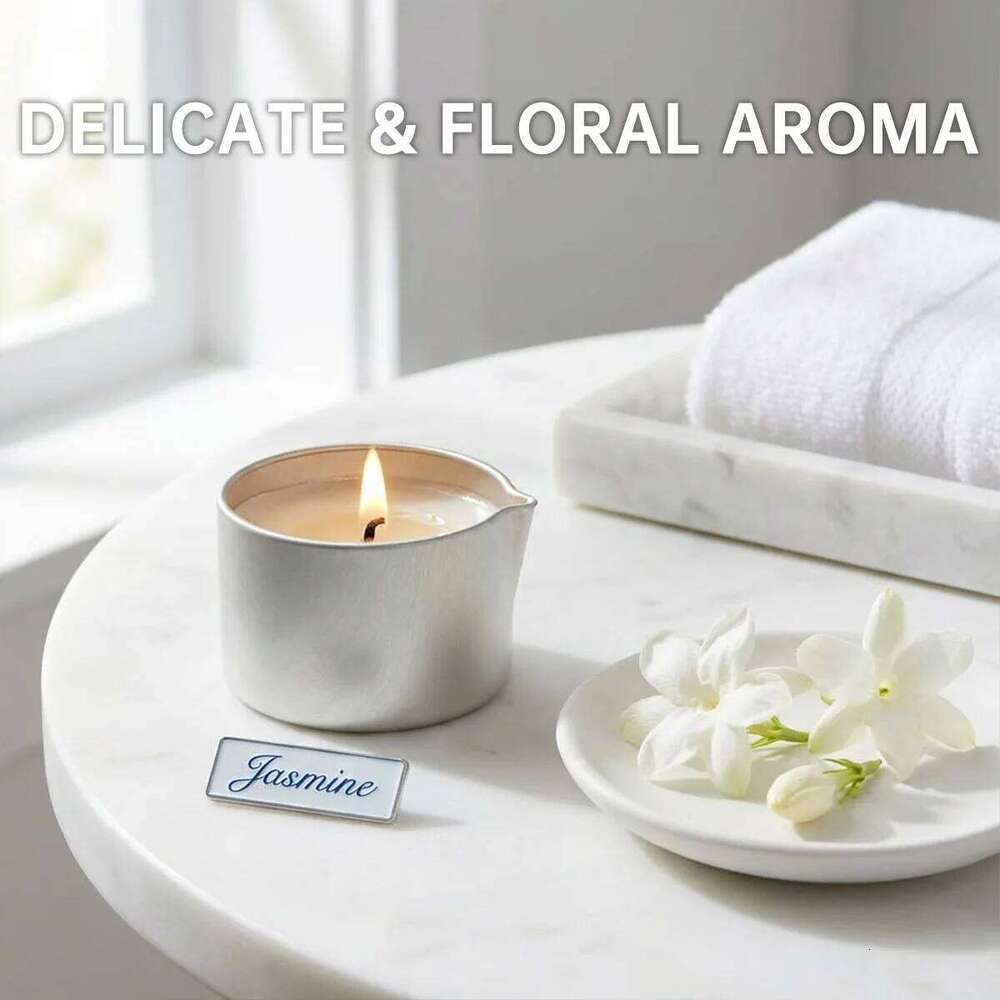 Massage Oil Jasmine 2oz Aromatherapy Candles with Soy Wax Moisturizing - Christmas Home Decoration Candle Holders Gift H260225