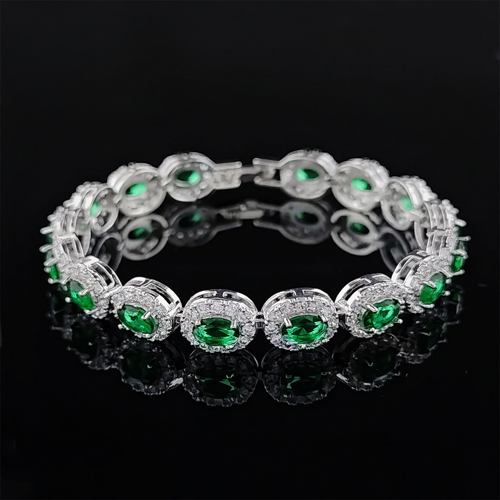 Cross-Border E-commerce Emerald Color Oval Jewelry for Women Three-Piece Set - view 5