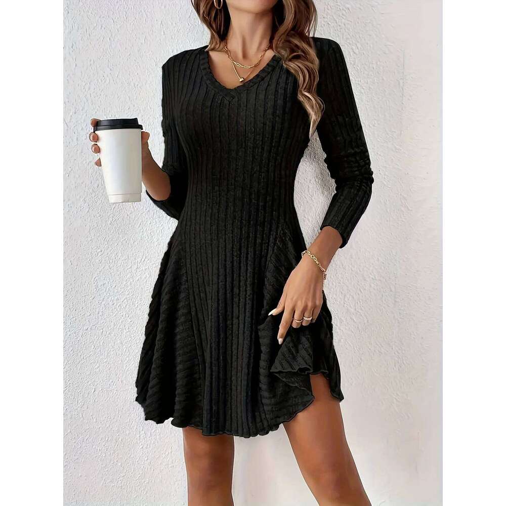 European American Hot A-line Dress 2025 Autumn and Winter Fashion Knitted Long-sleeved XJ260225