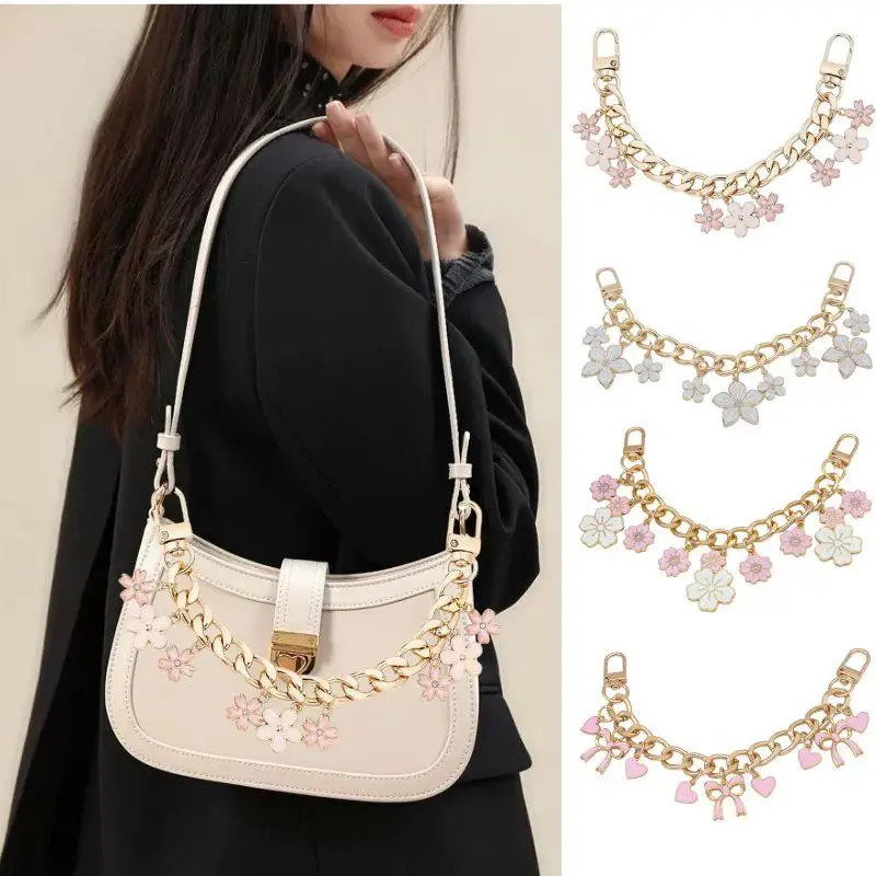 Cherry Blossom Bag Pendant Chain Bow Heart Enamel Phone Charm Bag Chain Bag Extension Strap Crossbody Bag Accessories 260206