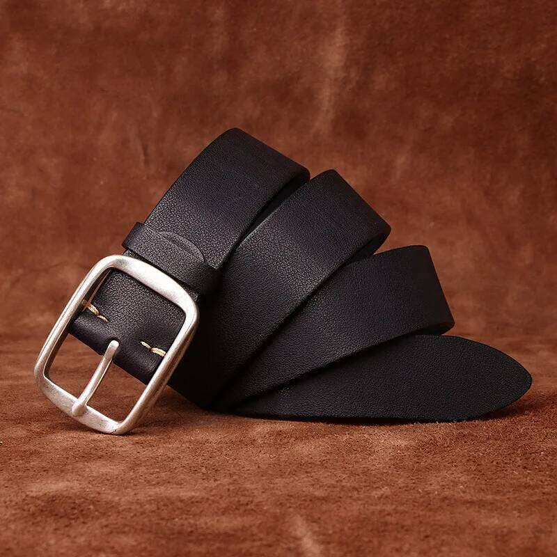 3.8 CM Pure Cowhide Genuine Leather for Men's High Quality Jeans Silver Plated Steel Buckle Belts Cowboy Waistband Male Cintos Y260225