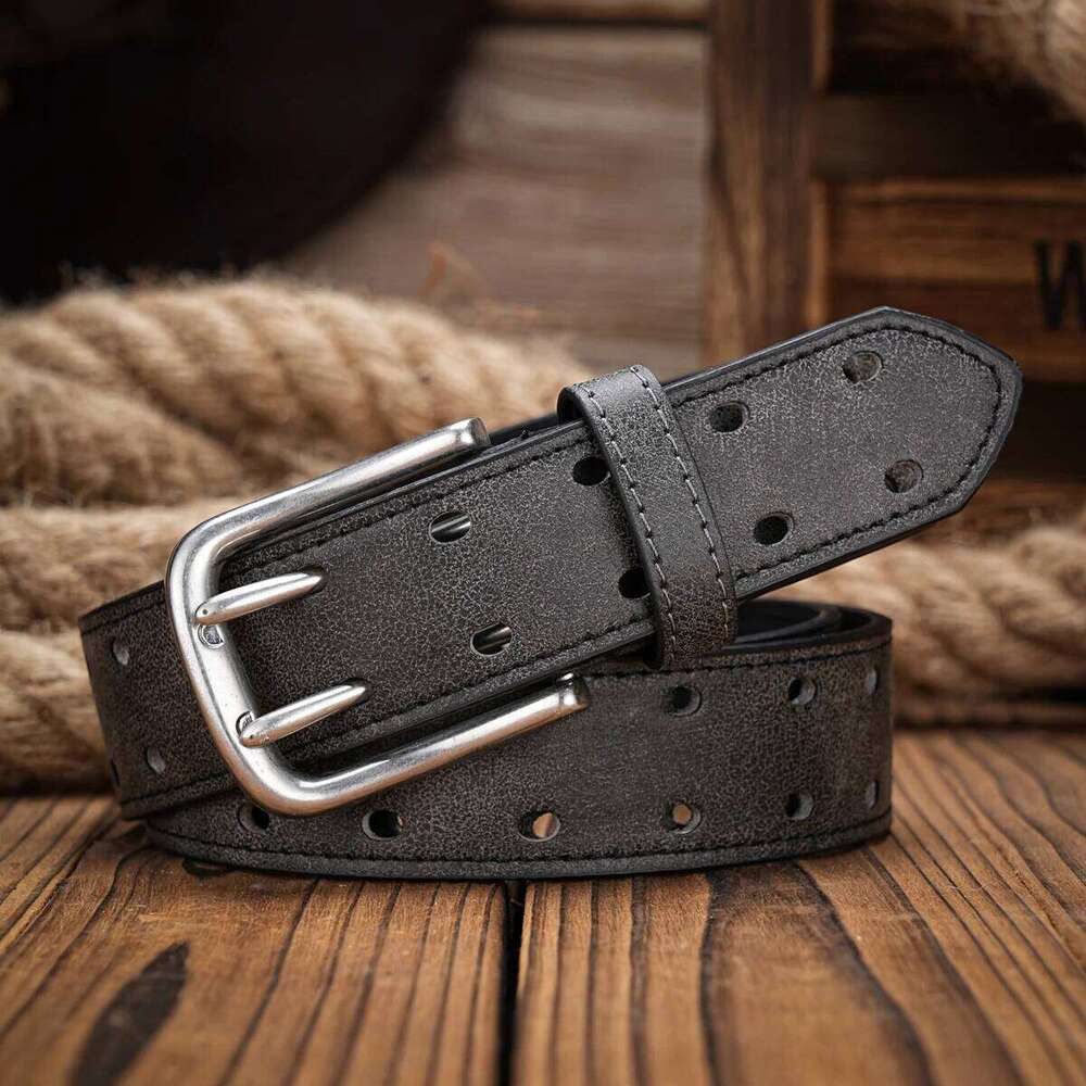 A men's and women's casual retro Western style! PU leather belt with metal buckle, suitable for daily work wear Y260225