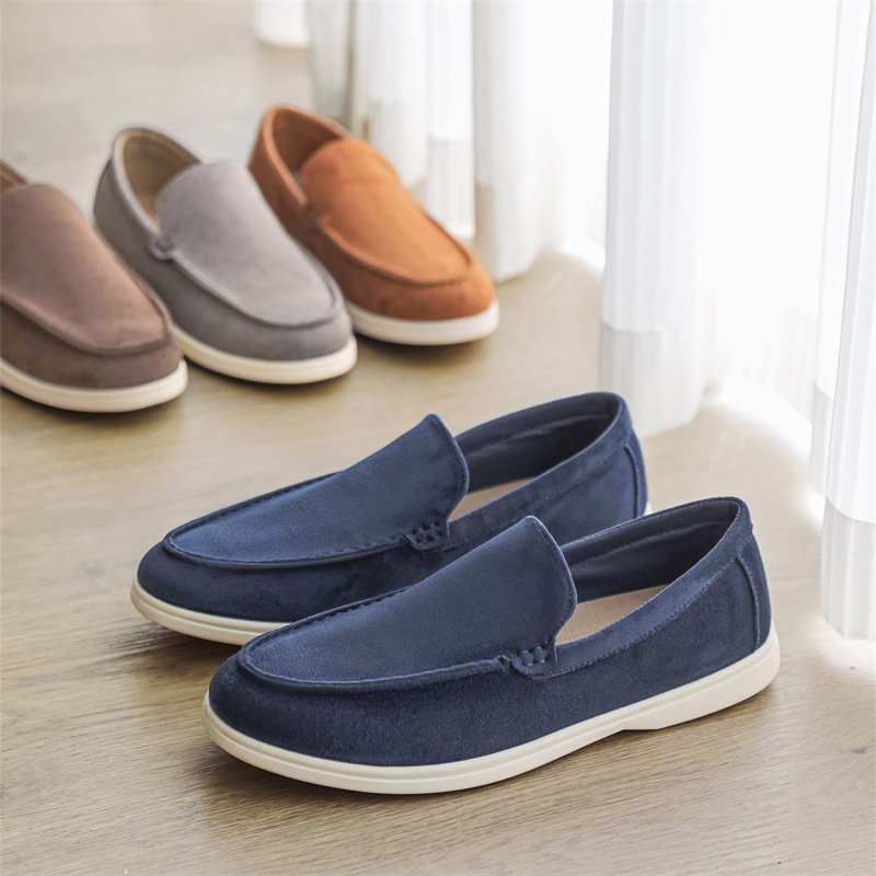 Flat shoes loafers womens designer shoes suede bean shoes with one foot on lazy peoples loafers casual mens shoes schuhe Chaussures genuine leather low cut business
