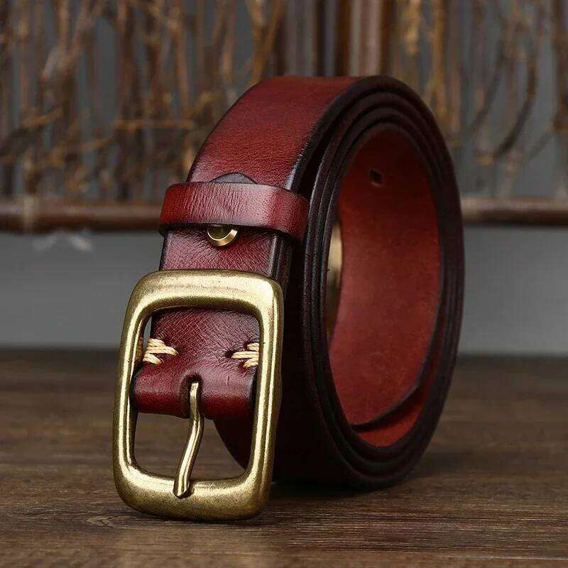 3.3CM Men's Genuine Leather Belt Luxury Designer Brass Pin Buckle Belts Pure Cowskin Vintage Strap Male Jeans for Man Women Y260225