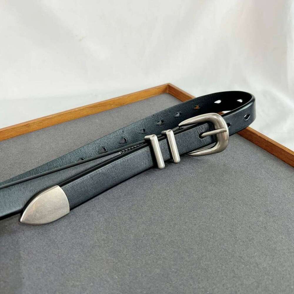 Women Men Vintage Silver Black Waistband leather Cowskin Buckle Belt 125cm Y260225