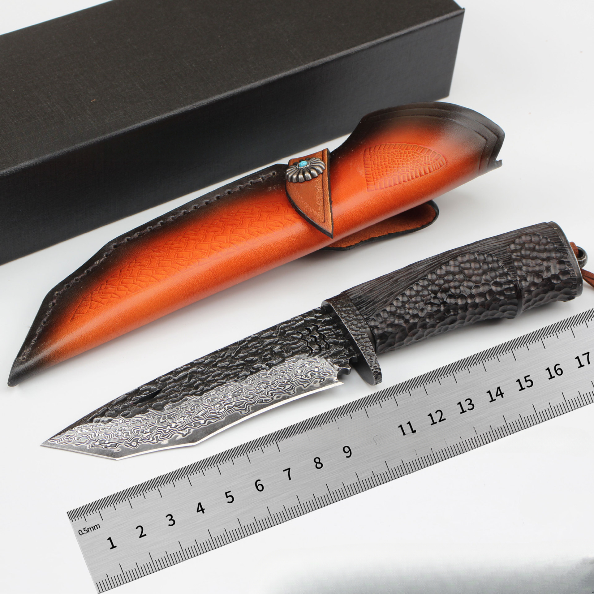 Damascus Fixed Blade Straight Knife Outdoor Hunting Sharp EDC Survival Fishing Camping Jungle Adventure Tool